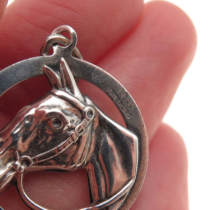 Beau 925 Sterling Silver Antique Art Deco Horse Oxidized Charm Pendant