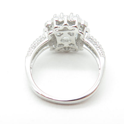 925 Sterling Silver Real Cushion & Round-Cut C Z Ring Size 8.25