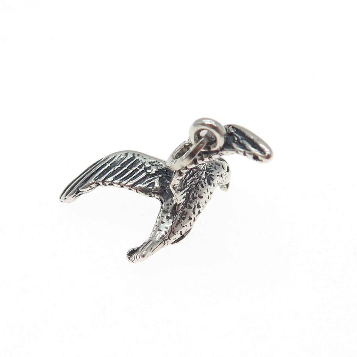 BEAU 925 Sterling Silver Vintage Seagull Oxidized Minimalist 3D Charm Pendant