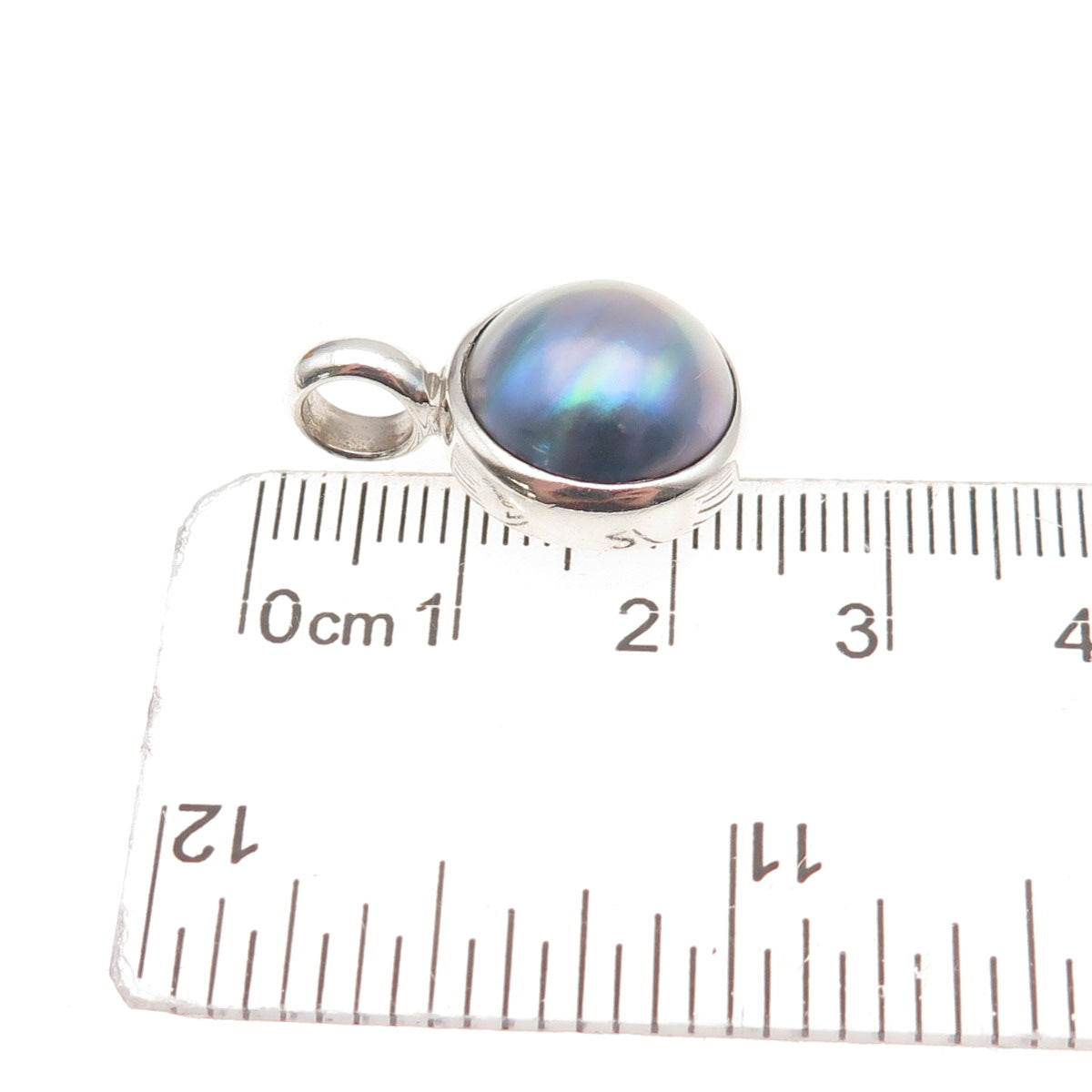 925 Sterling Silver Vintage Real Tahitian Blue Pearl Charm Pendant