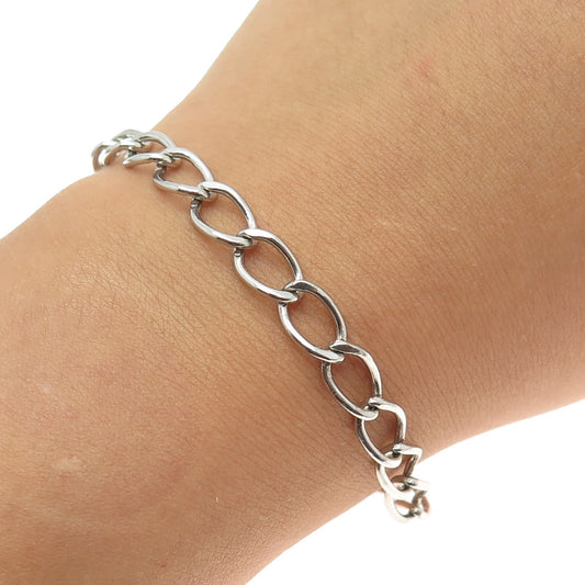 BEAU 925 Sterling Silver Vintage Oval Curb Link Bracelet 7.25"