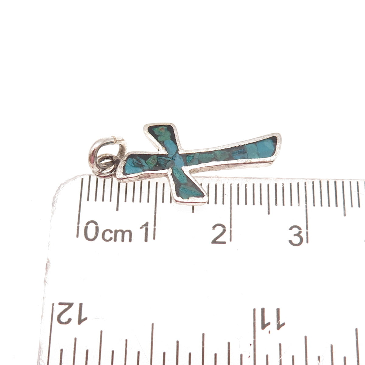 Old Pawn 925 Sterling Silver Vintage Turquoise Inlay Cross Tribal Charm Pendant