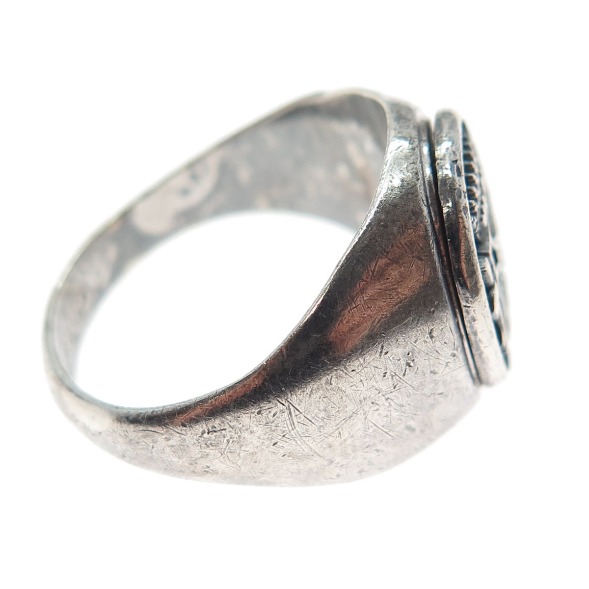 925 Sterling Silver Vintage Coat of Arms of Navarre Oxidized Signet Ring Size 10