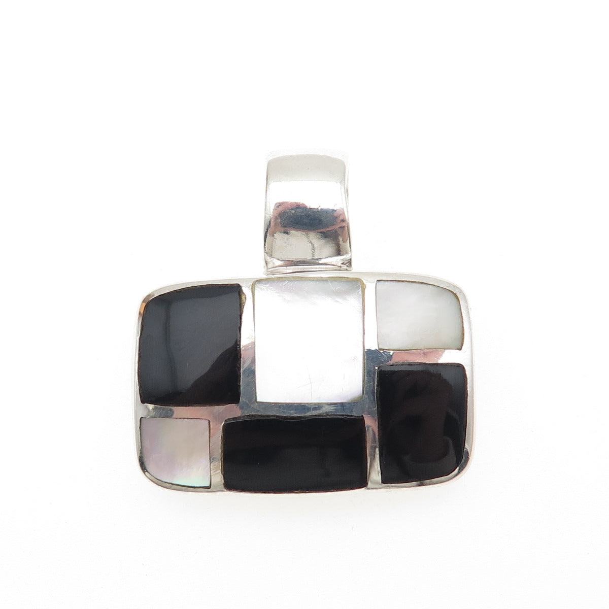 SX Sally C 925 Sterling Silver Vintage Real Black Onyx & MOP Charm Pendant