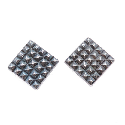 925 Sterling Silver Vintage Modernist Oxidized Clip On Earrings