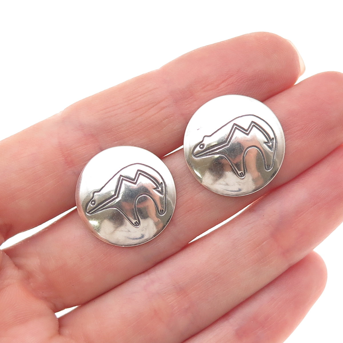 Old Pawn 925 Sterling Silver Vintage Southwestern Native Bear Tribal Earrings