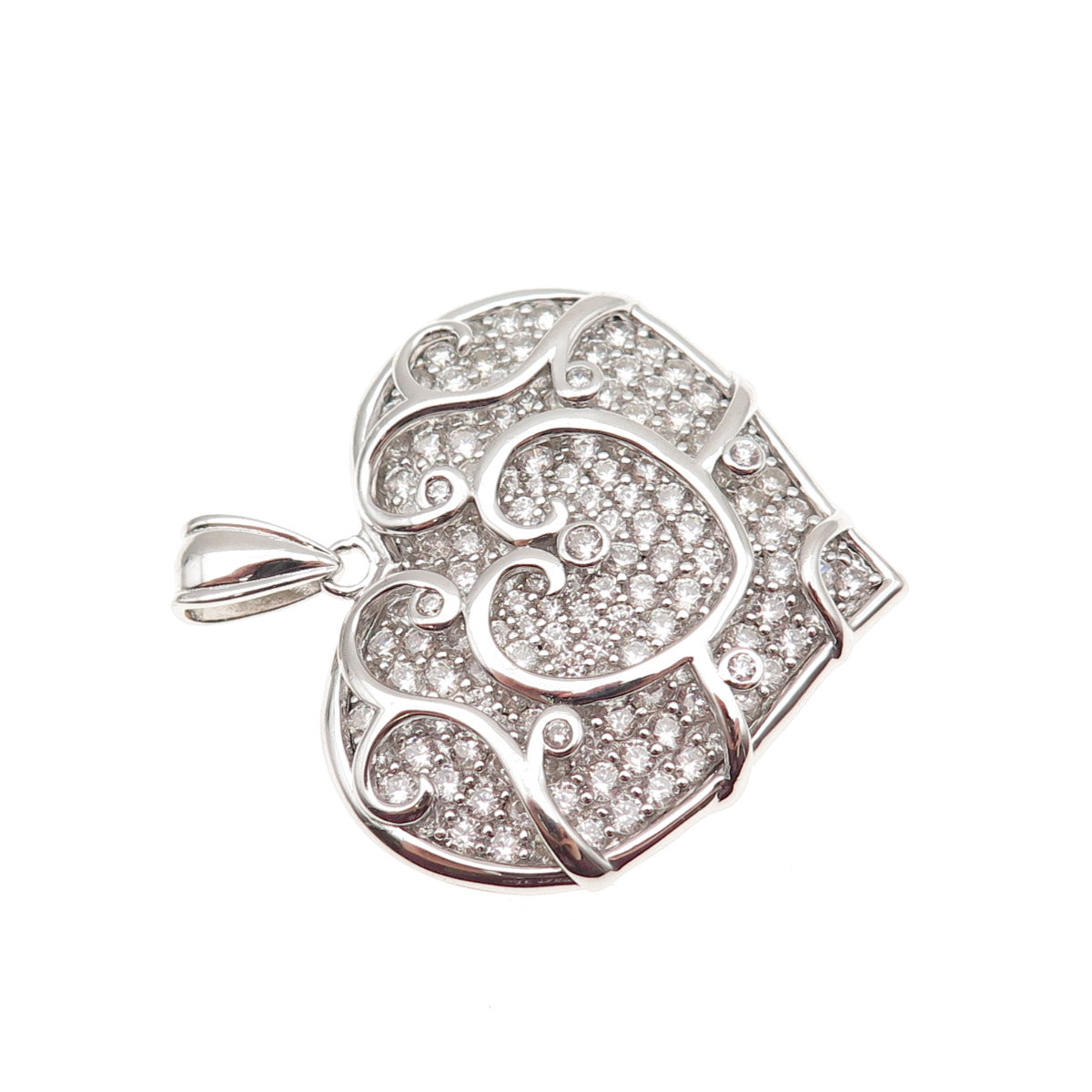 KEY STAR 925 Sterling Silver Round-Cut C Z Sparkle Heart Pendant