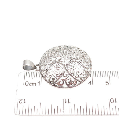 925 Sterling Silver Vintage Ornate Floral Oxidized Charm Pendant