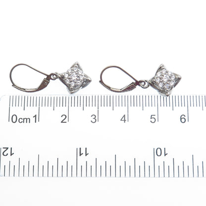 925 Sterling Silver Round-Cut C Z Flower Drop Dangle Earrings