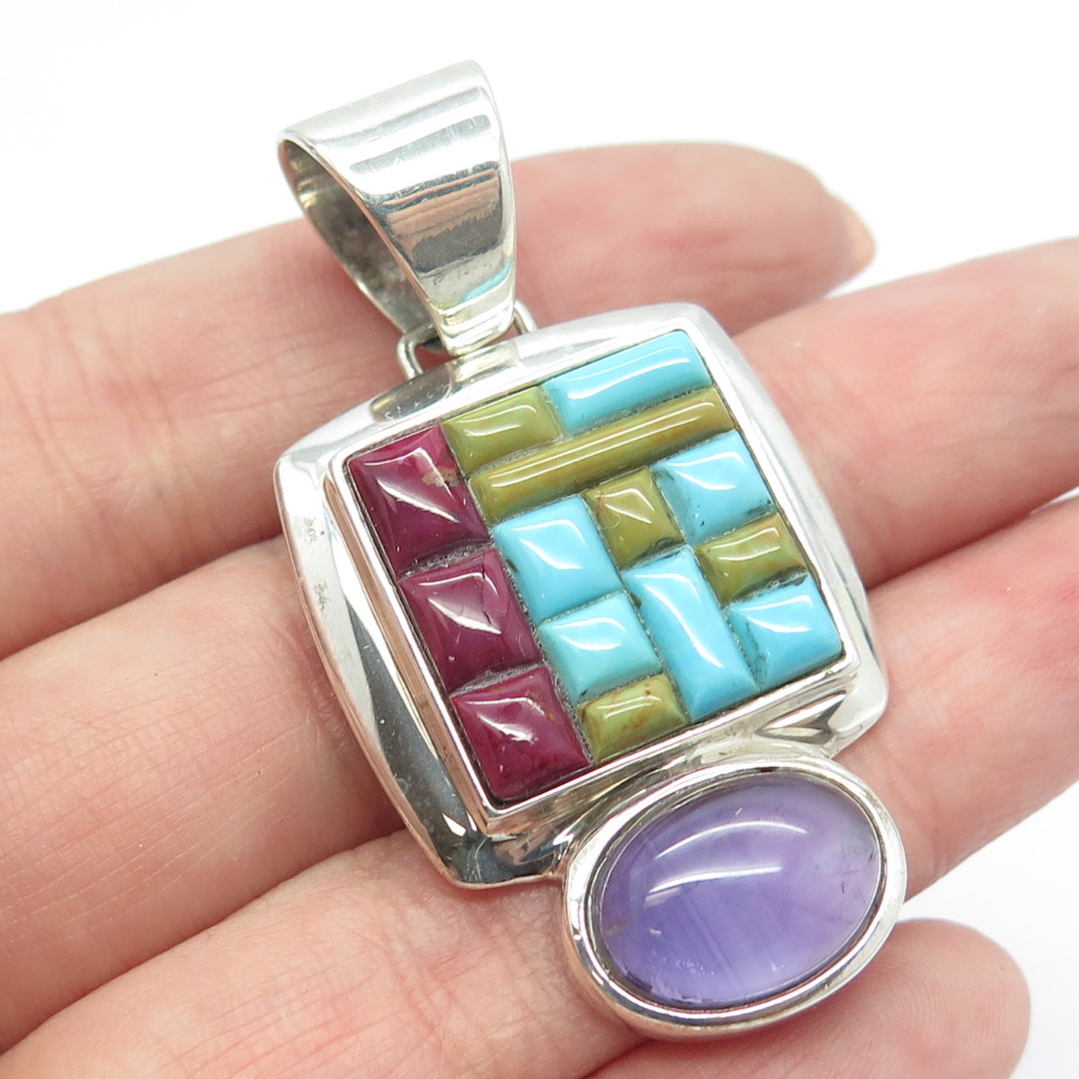 JAY KING DESERT ROSE Sterling Silver Vintage Turquoise Amethyst Jasper Pendant