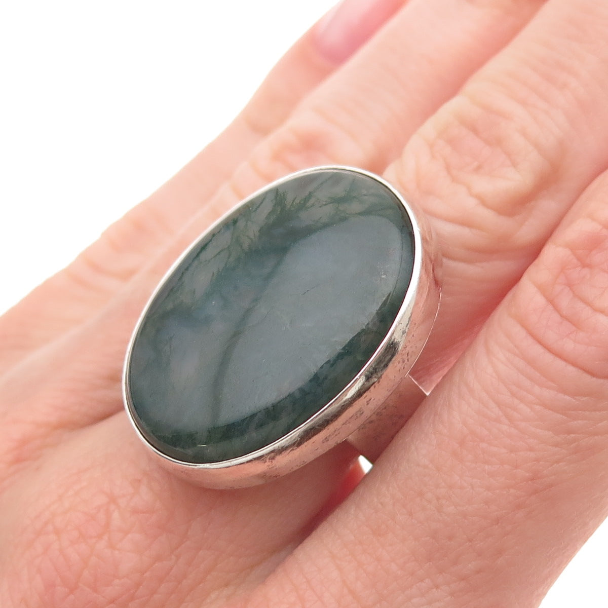 925 Sterling Silver Vintage JHS London Real Agate Statement Ring Size 8.75