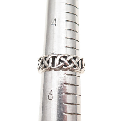 925 Sterling Silver Vintage Celtic Knot Oxidized Band Ring Size 5.5