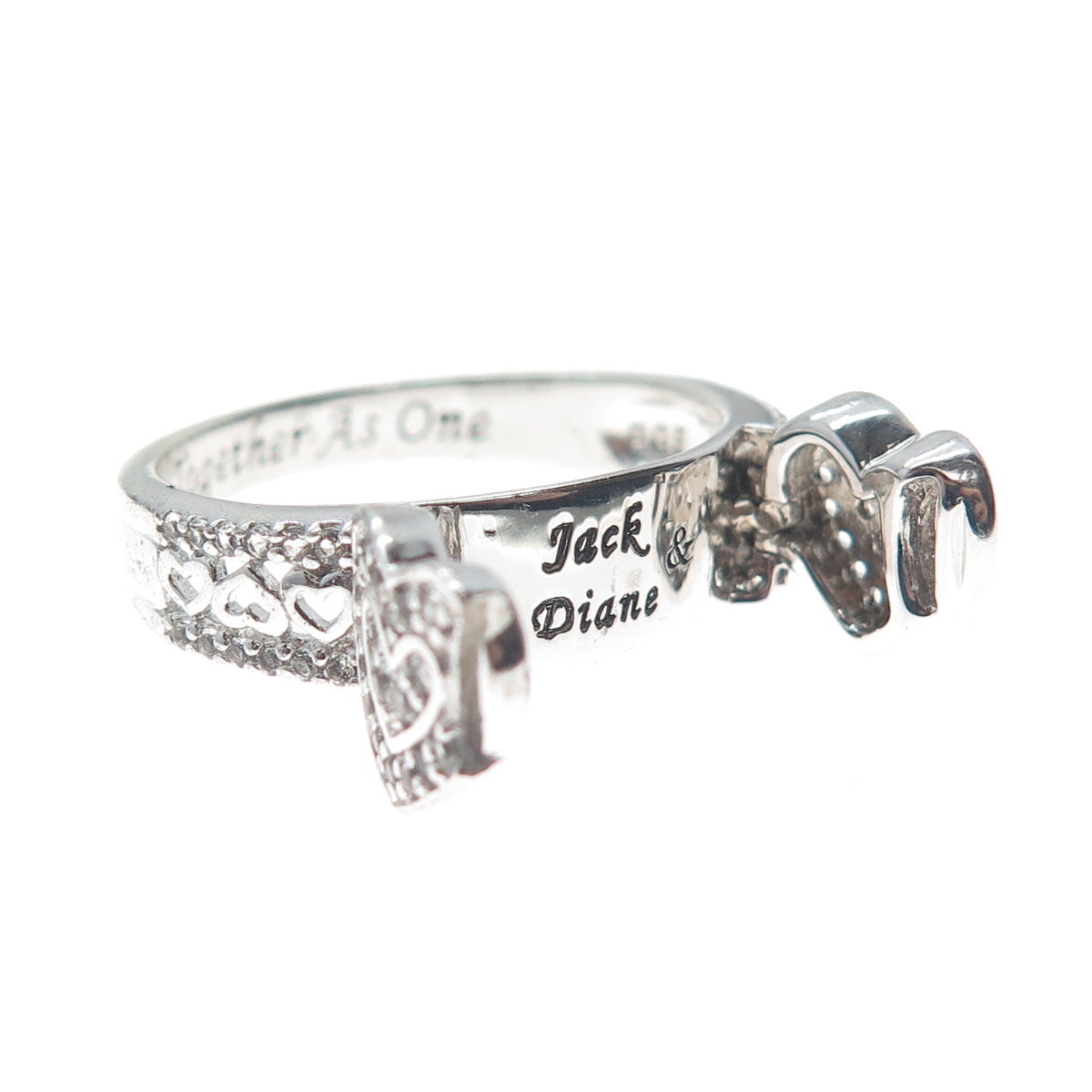 BGE BRADFORD 925 Sterling Real White Topaz Heart Together As One Ring Size 8.5