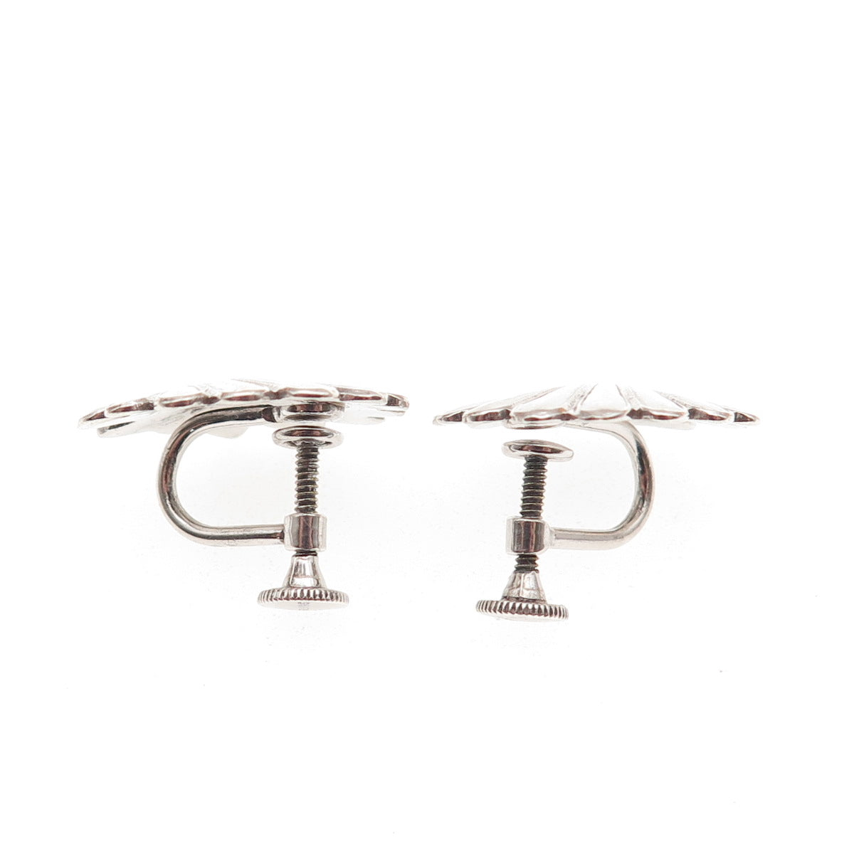 925 Sterling Silver Antique Art Deco Seashell Screw Back Earrings