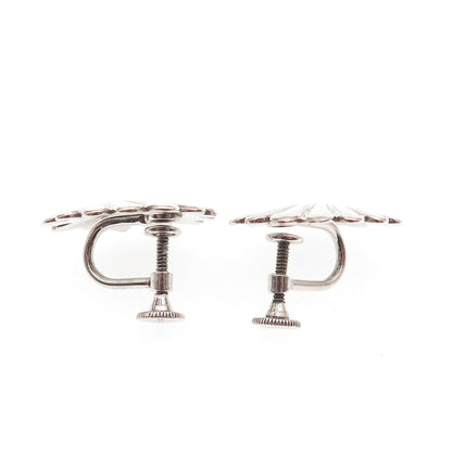 925 Sterling Silver Antique Art Deco Seashell Screw Back Earrings