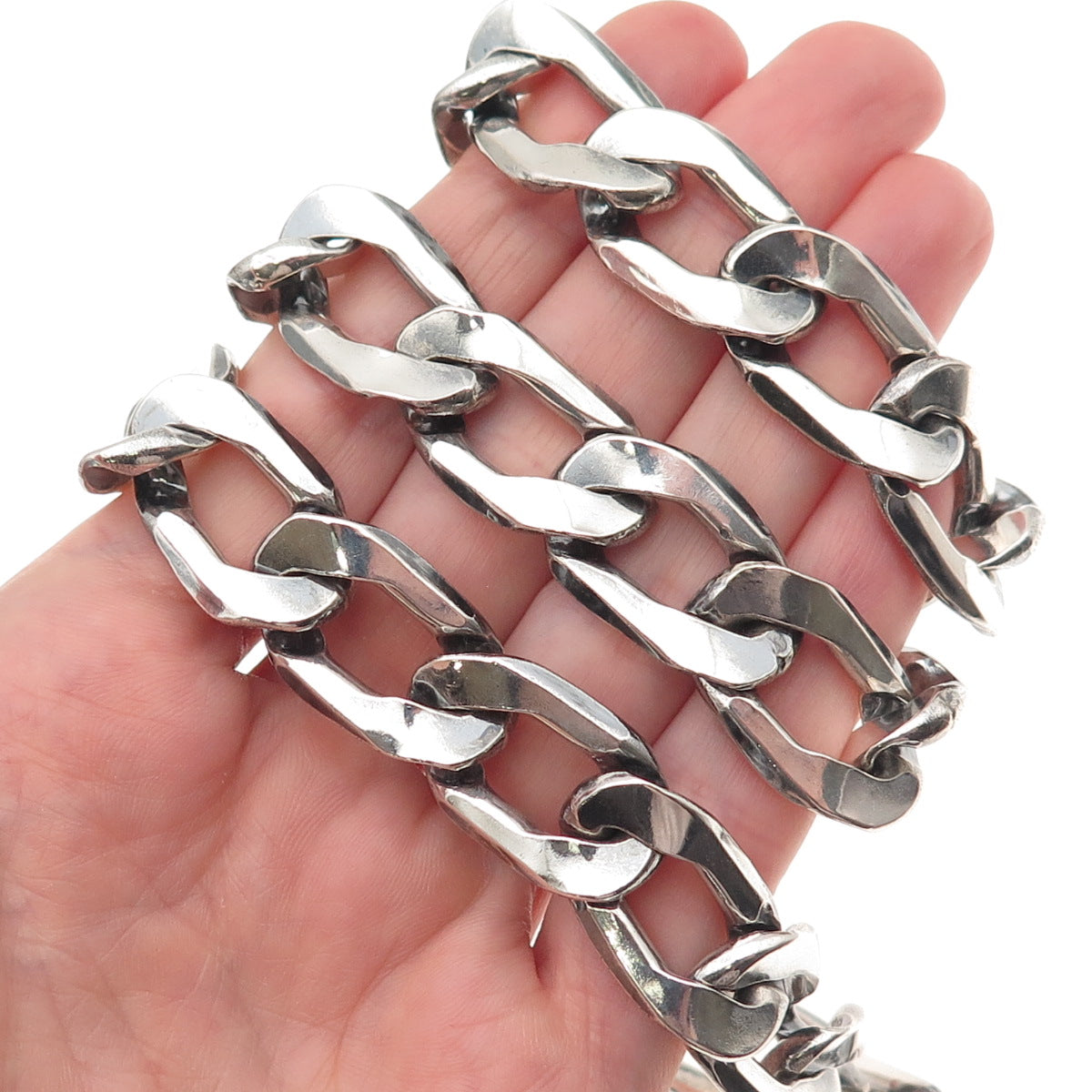 800 Silver Vintage Poland Heavy 163.9g Oxidized Curb Chain Necklace 20"