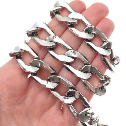 800 Silver Vintage Poland Heavy 163.9g Oxidized Curb Chain Necklace 20"