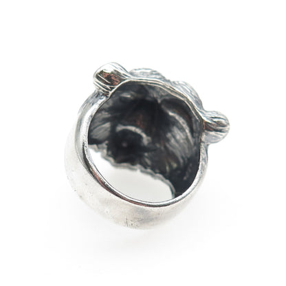 925 Sterling Silver Vintage Grizzly Bear Oxidized Ring Size 10