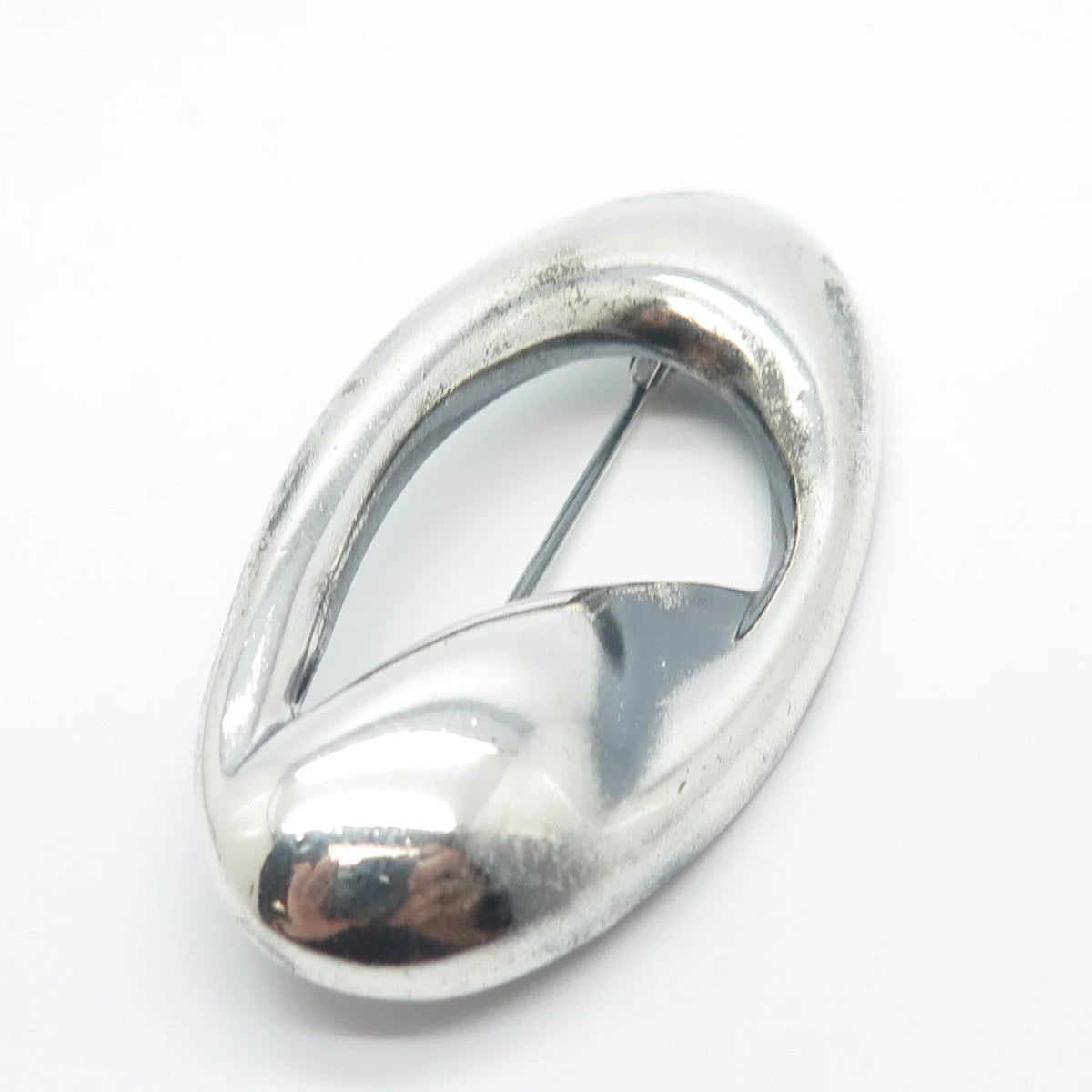 925 Sterling Silver Vintage Italy Modernist Oval Pin Brooch