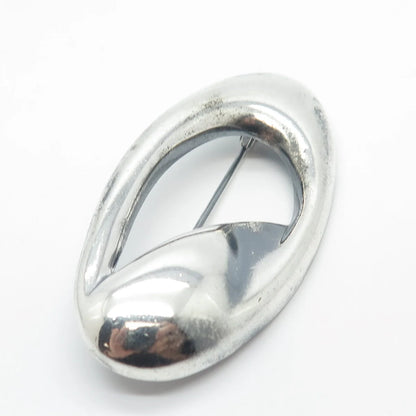 925 Sterling Silver Vintage Italy Modernist Oval Pin Brooch