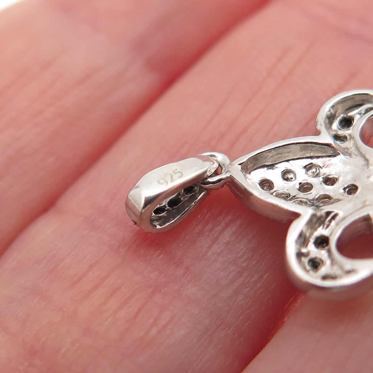 925 Sterling Silver Real Round-Cut Black & White Diamond Fleur de Lis Pendant