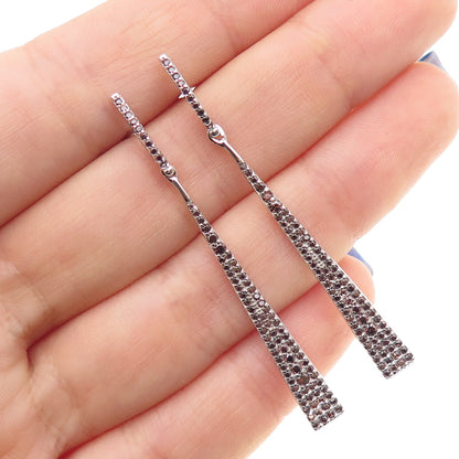 925 Sterling Silver Real Round-Cut Smoky Quartz Dangle Earrings