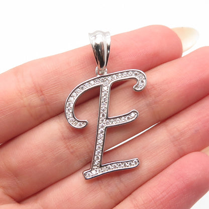 925 Sterling Silver REL Pave C Z Letter "E" Initial Pendant