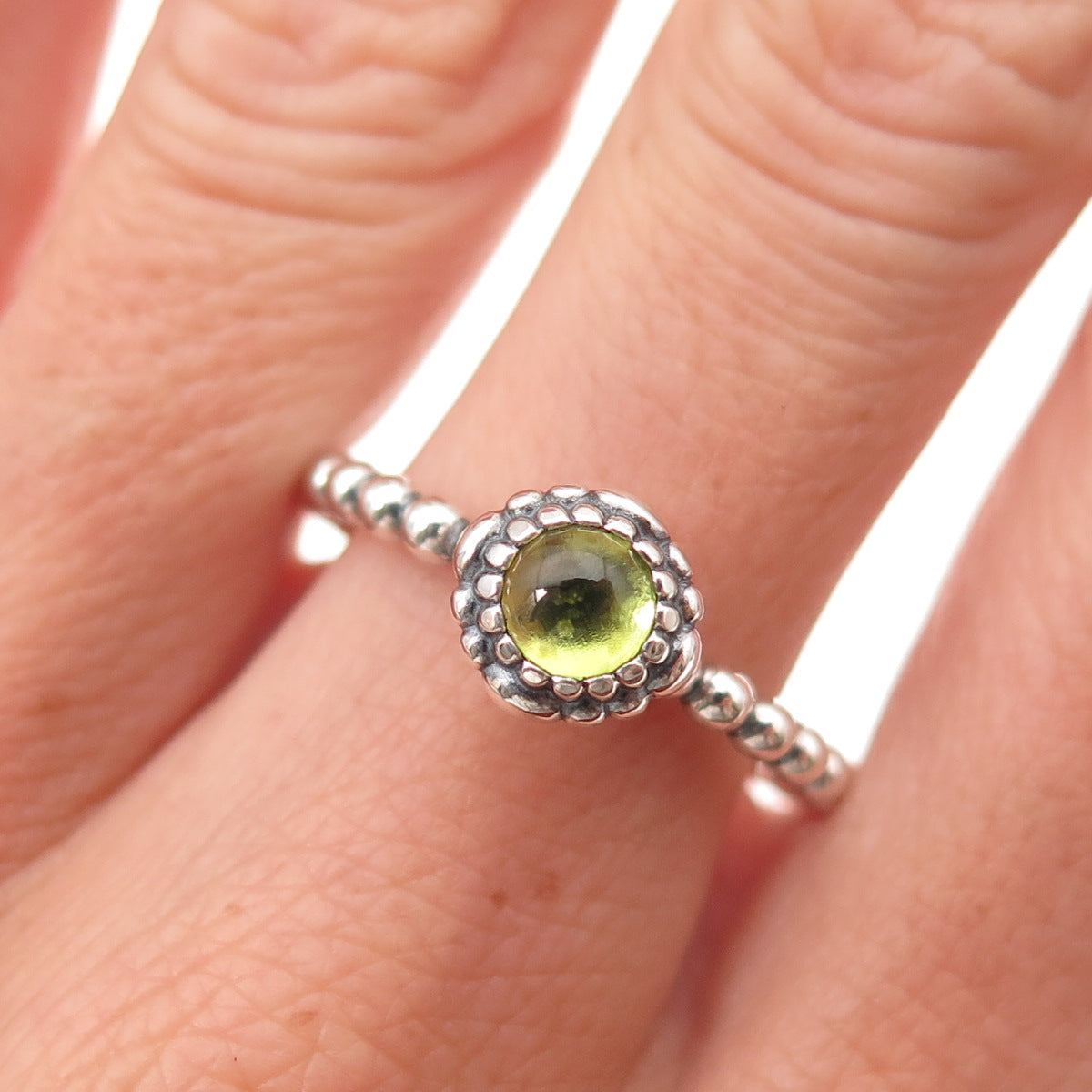 Pandora 925 Sterling Silver Real Peridot August Birthday Blooms Ring Size 9.25