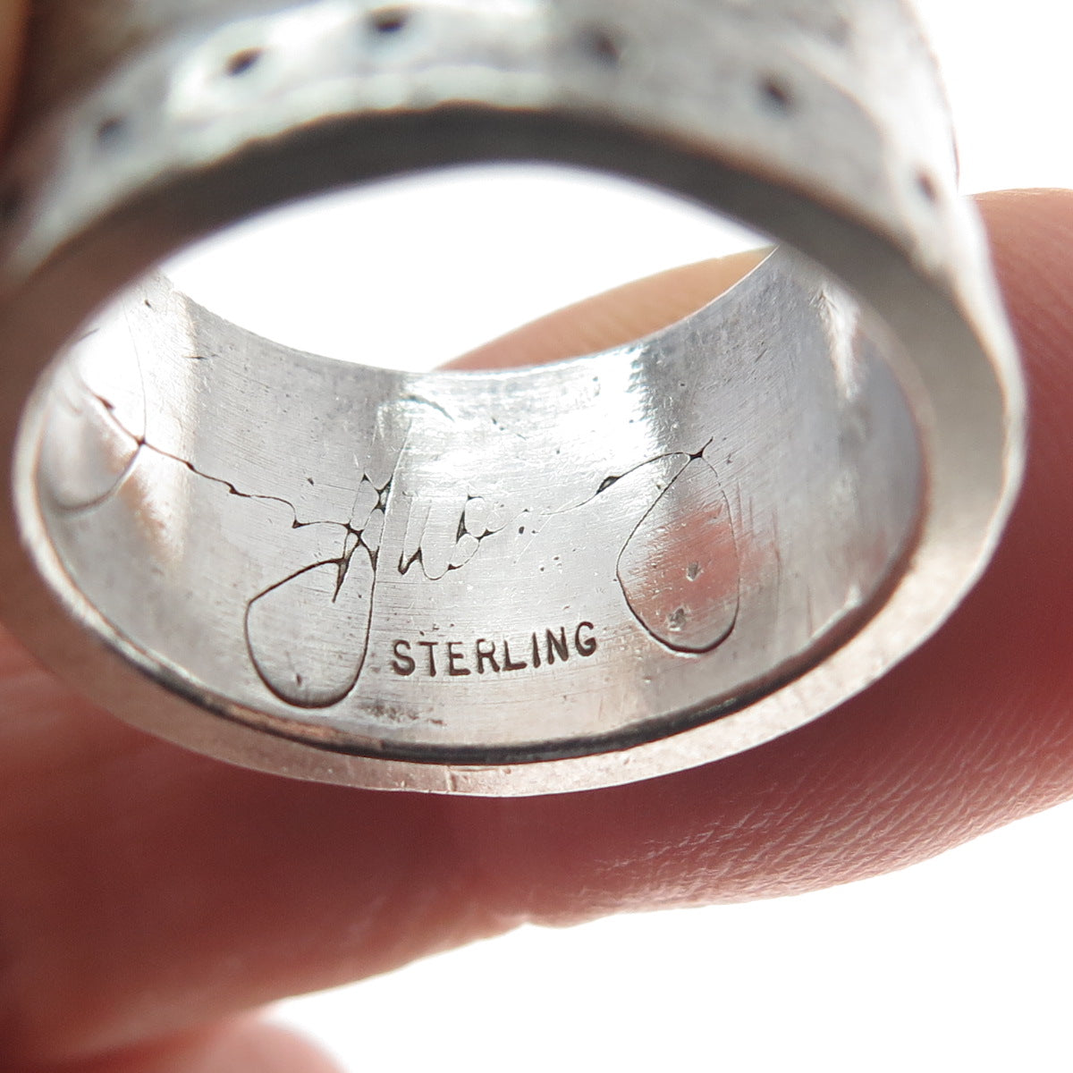 Kenneth Jones 925 Sterling Silver Vintage Modernist Oxidized Band Ring Size 6.75