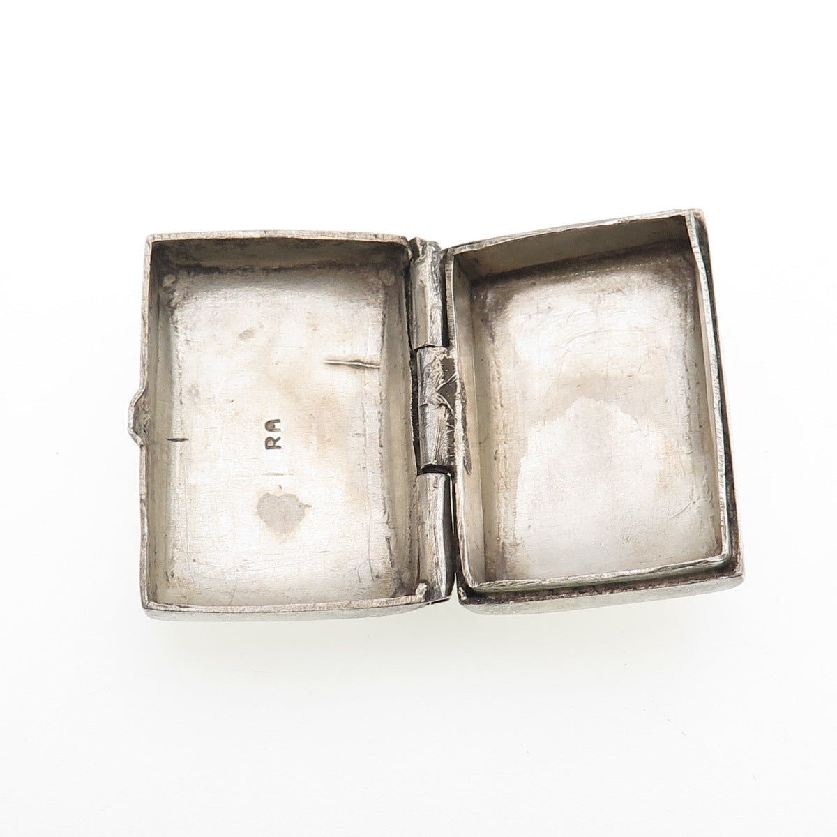 925 Sterling Silver Antique Art Deco Flower Oxidized Snuff / Pill Box