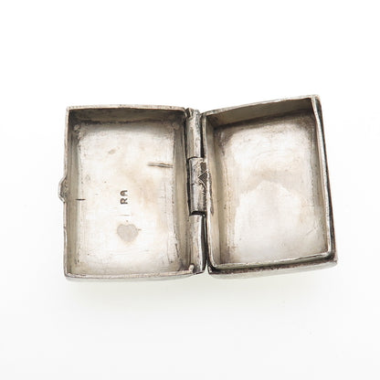 925 Sterling Silver Antique Art Deco Flower Oxidized Snuff / Pill Box