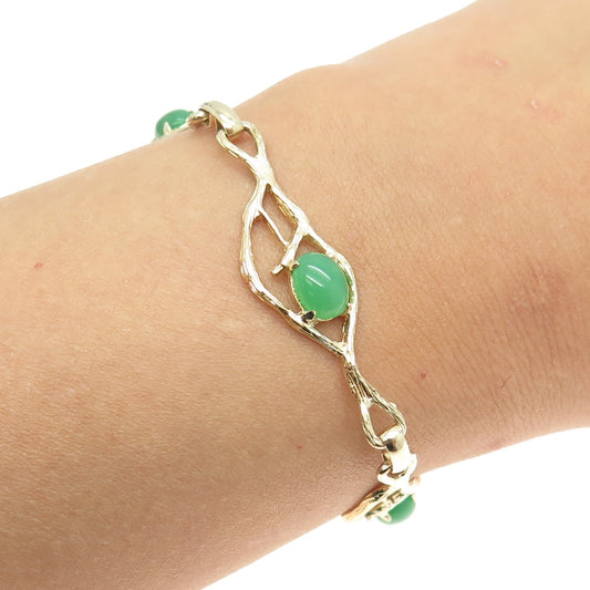 WELLS 925 Sterling Silver Gold Plated Vintage Real Jade Branch Link Bracelet 7"