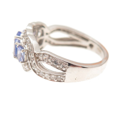 Chuck Clemency 925 Sterling Silver Real Tanzanite & White Topaz Ring Size 8.25