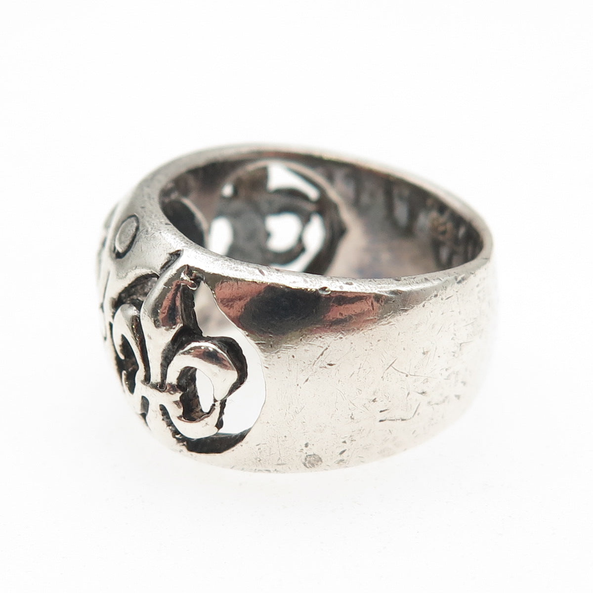925 Sterling Silver Vintage Fleur de Lis Oxidized Ring Size 7.5
