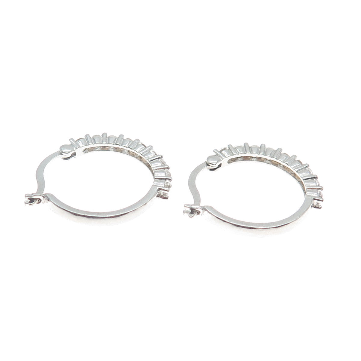 925 Sterling Silver Round-Cut Shaped C Z Hinged Hoop Earrings