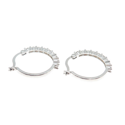 925 Sterling Silver Round-Cut Shaped C Z Hinged Hoop Earrings