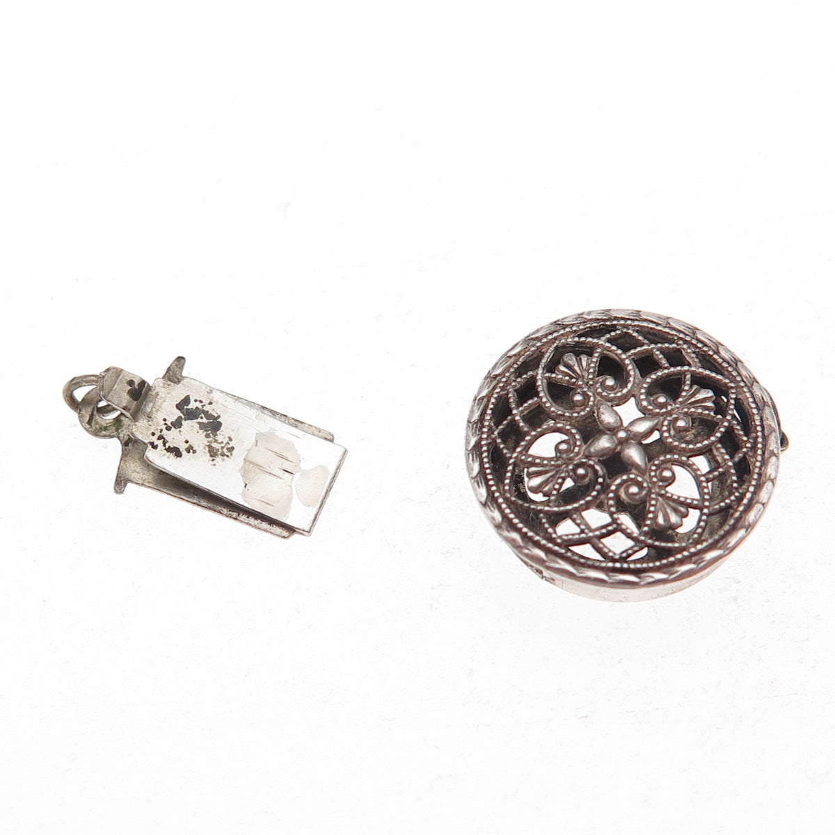 925 Sterling Silver Antique Art Deco Bracelet / Necklace Filigree Box Lock Clasp