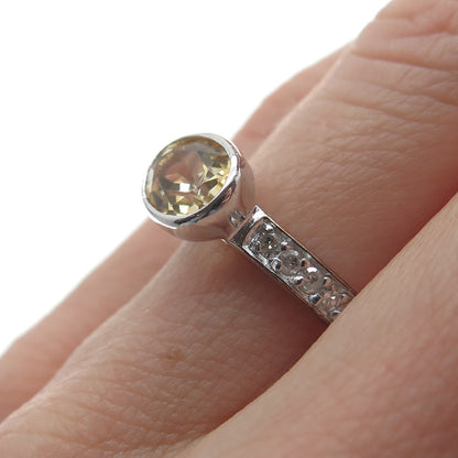 925 Sterling Silver Real Round-Cut Diamond & Oval-Cut Citrine Ring Size 7.25
