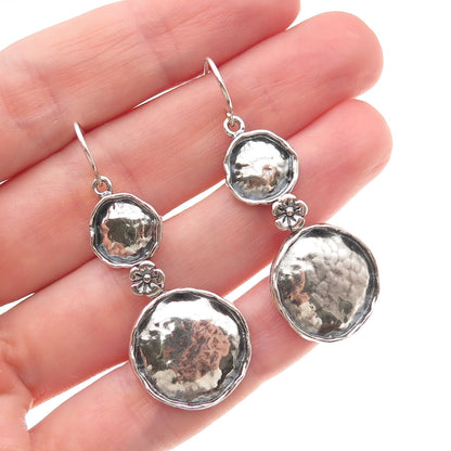 Or Paz PZ 925 Sterling Silver Vintage Israel Hammered Oxidized Dangle Earrings