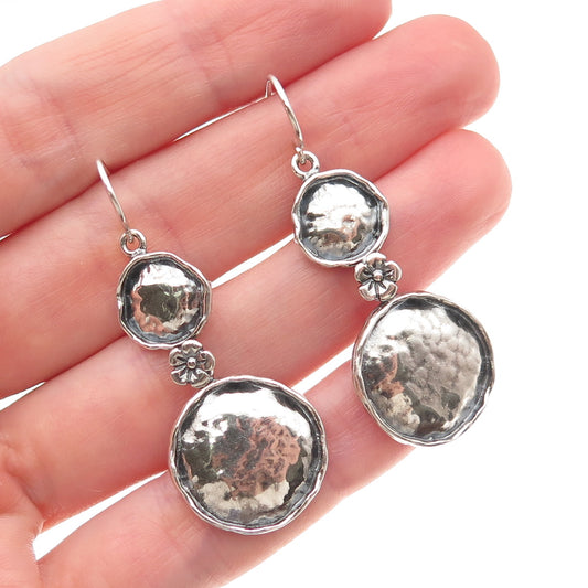 Or Paz PZ 925 Sterling Silver Vintage Israel Hammered Oxidized Dangle Earrings