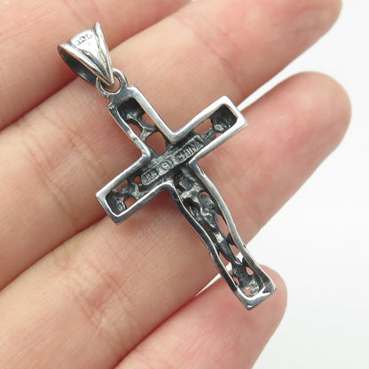 925 Sterling Silver Vintage Crucifix Cross Religious Oxidized Pendant