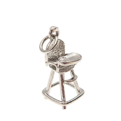 925 Sterling Silver Vintage Baby High Chair 3D Mini Charm Pendant