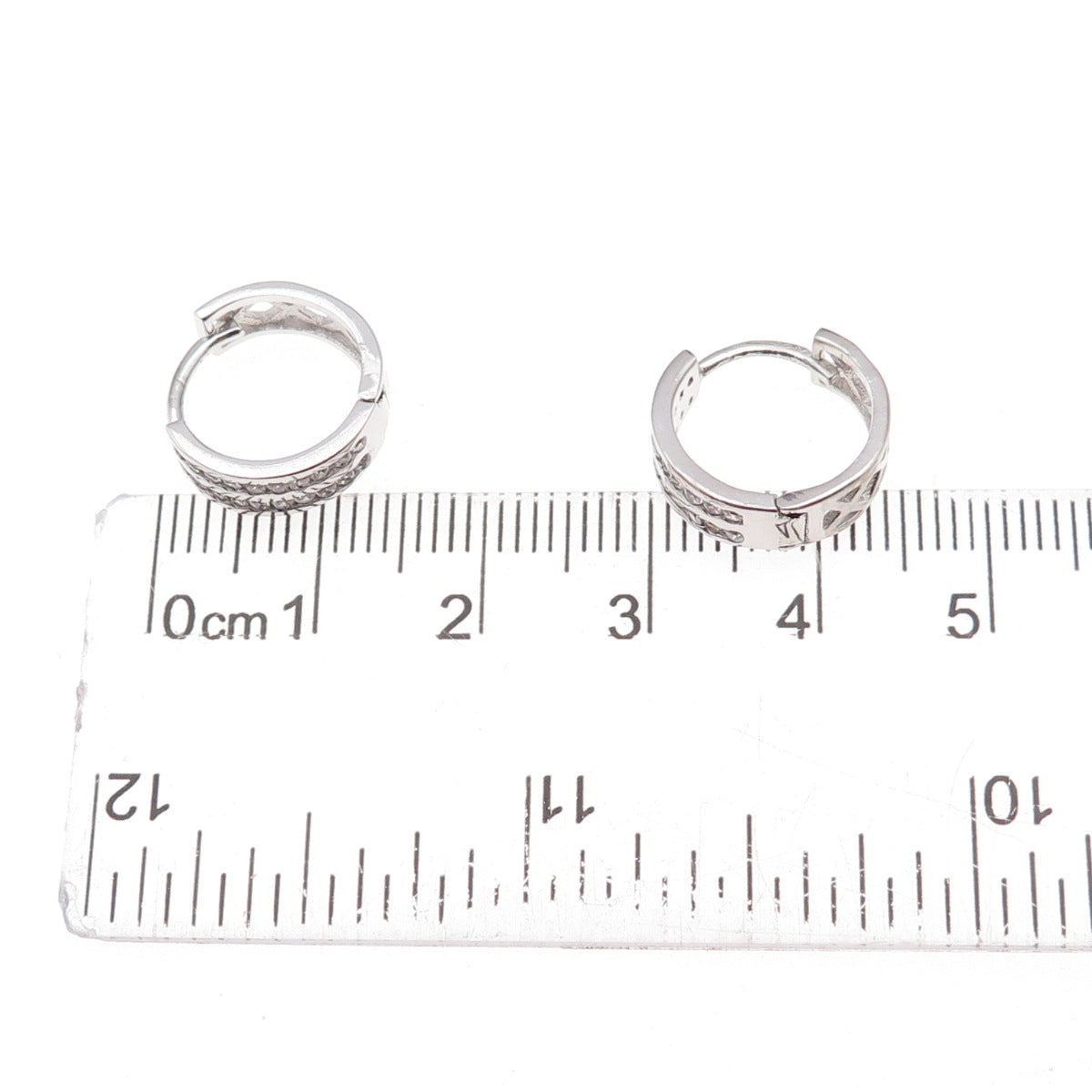 925 Sterling Silver Round-Cut C Z Hoop Earrings