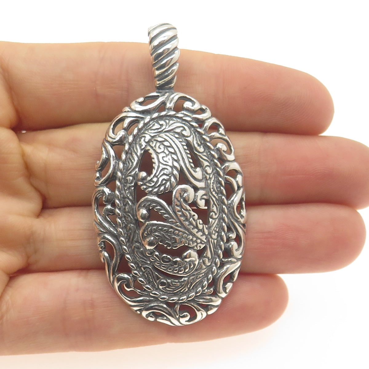 CAROLYN POLLACK 925 Sterling Silver Vintage Floral Ornate Oxidized Pendant