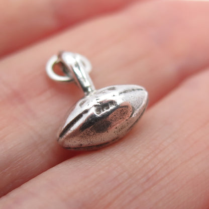 925 Sterling Silver Vintage Football Ball Minimalist 3D Charm Pendant