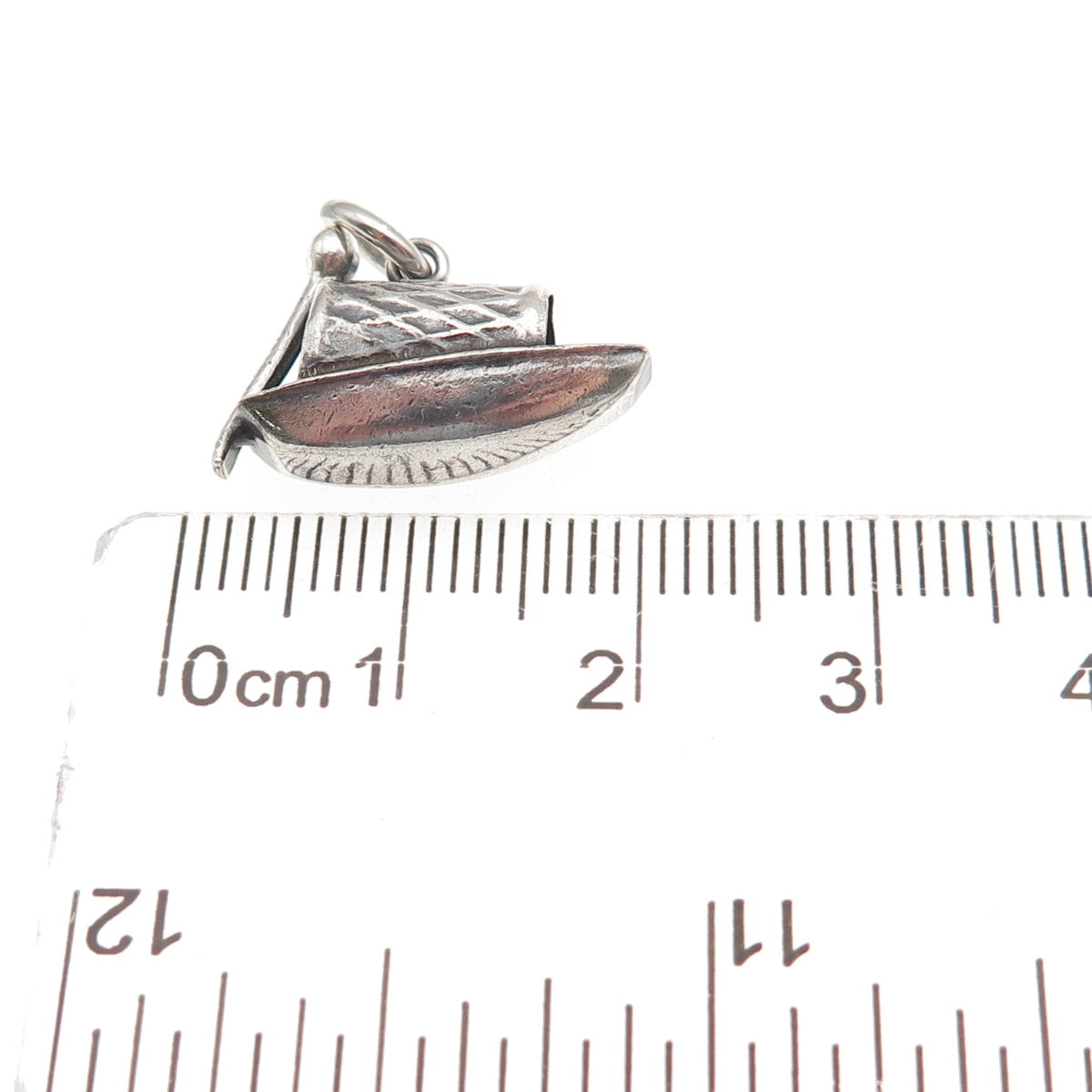 925 Sterling Silver Vintage Japanese Row Boat Oxidized 3D Mini Charm Pendant