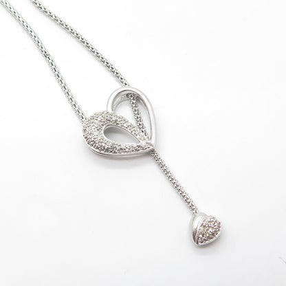 925 Sterling Silver Real Diamond Heart Adjustable Popcorn Chain Necklace 20"