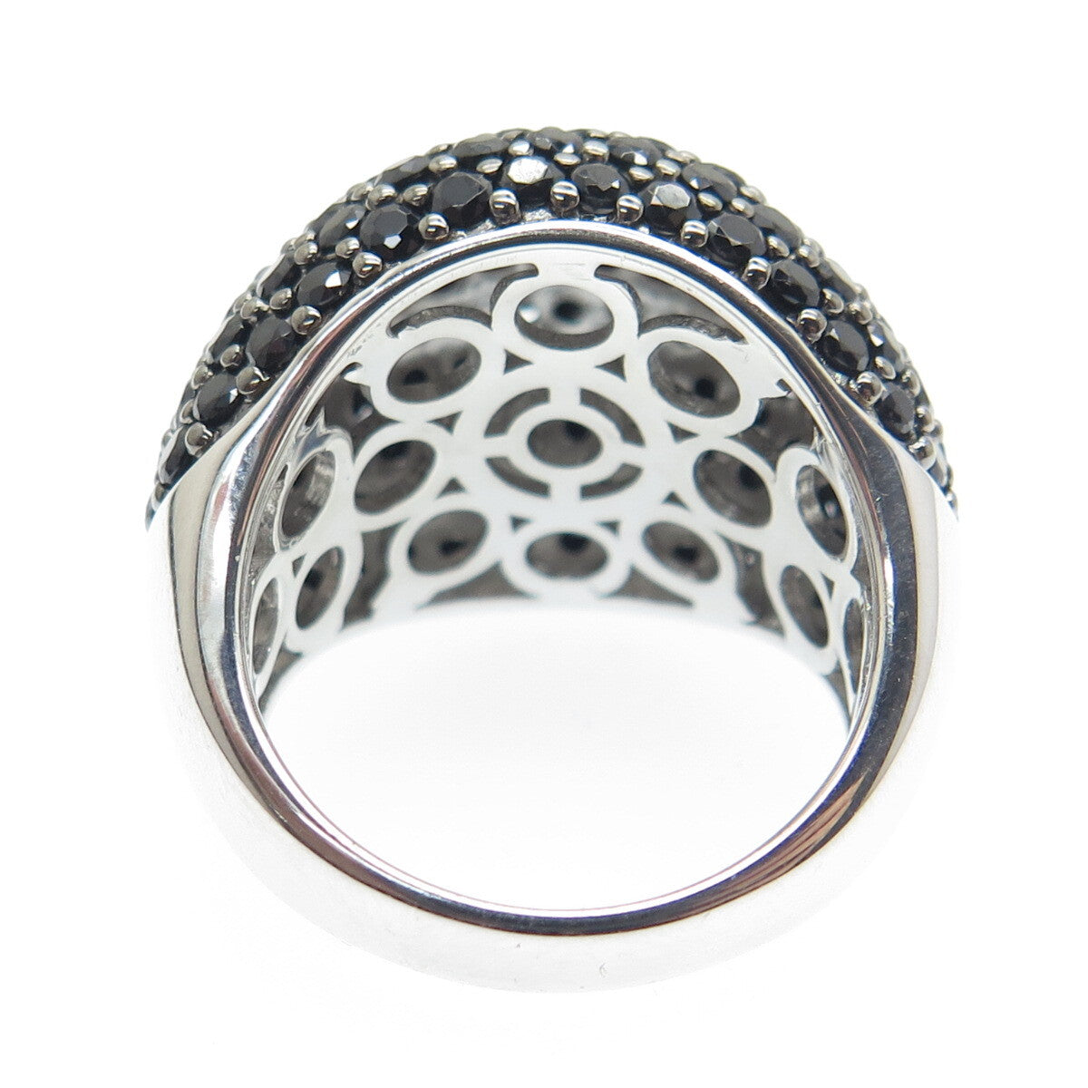 DSMK 925 Sterling Silver Real Black Spinel Gem Cluster Domed Ring Size 7.25