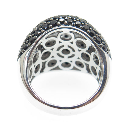 DSMK 925 Sterling Silver Real Black Spinel Gem Cluster Domed Ring Size 7.25