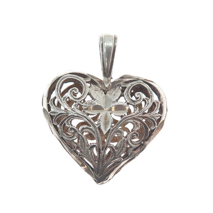 925 Sterling Silver Vintage Diamond-Cut Ornate Floral Heart Pendant